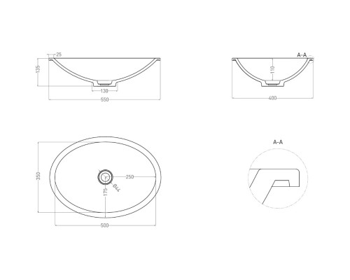 Раковина Salini S-Stone Marea 11 1802211MF 55x40 см, встраиваемая снизу, покраска по RAL матовый полностью