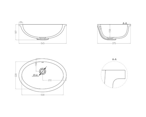 Раковина Salini S-Sense Marea 12 1101109GF 54,5x37,5 см, встраиваемая снизу, покраска по RAL глянец полностью