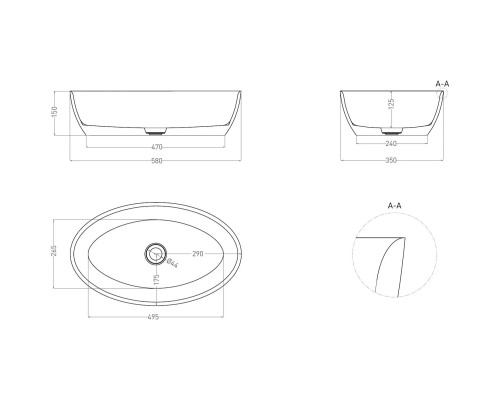Раковина-чаша Salini S-Stone Alda 01 110621MF1013 58x35 см, накладная, жемчужно-белый матовый