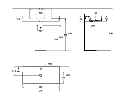 Приобрести Раковина 91 см Ideal Standard Strada K078601 в магазине сантехники Santeh-Crystal.ru