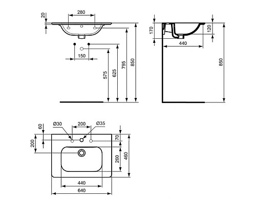 Купить Раковина 64 см Ideal Standard Active T054701 в магазине сантехники Santeh-Crystal.ru