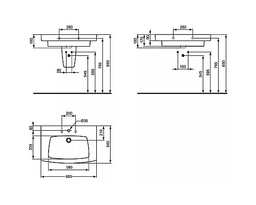 Купить Раковина 70 см Ideal Standard Ventuno T001701 в магазине сантехники Santeh-Crystal.ru