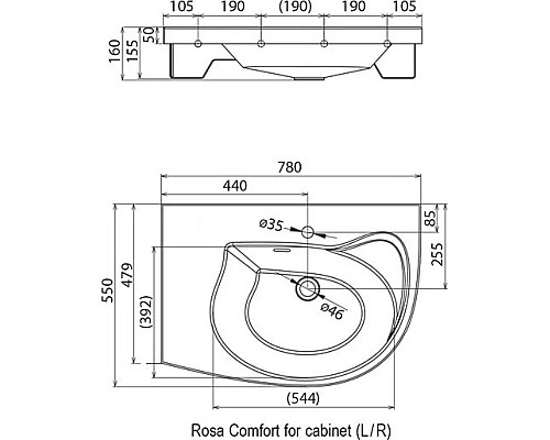 Приобрести Умывальник 78 см Ravak Rosa Comfort N R XJ8P11N0000 в магазине сантехники Santeh-Crystal.ru