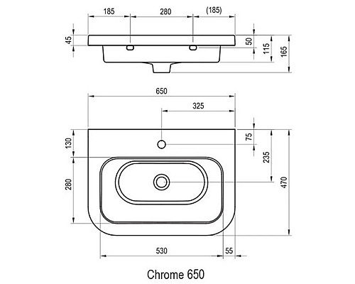 Заказать Умывальник 65 см Ravak Chrome 650 XJG01165000 в магазине сантехники Santeh-Crystal.ru