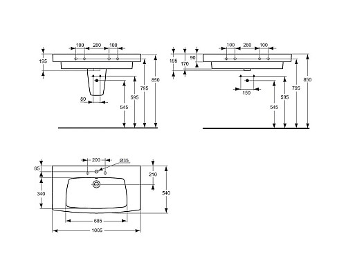 Приобрести Раковина 100 см Ideal Standard Ventuno T001901 в магазине сантехники Santeh-Crystal.ru