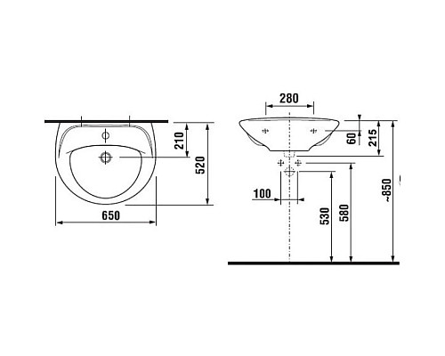 Купить Раковина 65x52 см Jika Lyra Euroline 8142740001045 в магазине сантехники Santeh-Crystal.ru