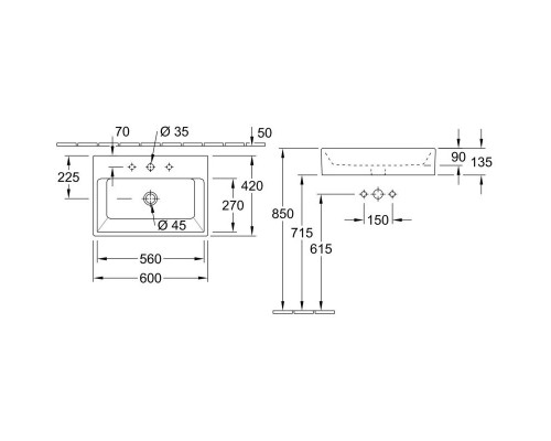 Купить Раковина 60x42 см Villeroy & Boch Memento 51356001 в магазине сантехники Santeh-Crystal.ru