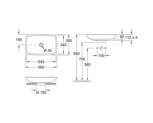 Приобрести Раковина-чаша 58,5x38 см Villeroy & Boch Loop & Friends 515400R1 в магазине сантехники Santeh-Crystal.ru