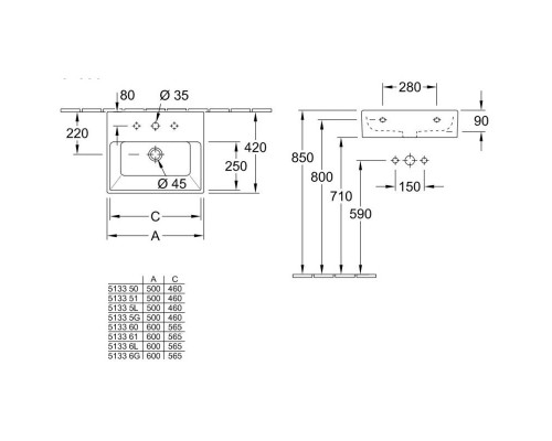Заказать Раковина 60x42 см Villeroy & Boch Memento 51336LR1 в магазине сантехники Santeh-Crystal.ru