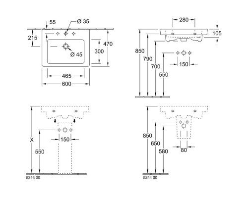 Заказать Раковина 60x47 см Villeroy & Boch Subway 2.0 71136001 в магазине сантехники Santeh-Crystal.ru