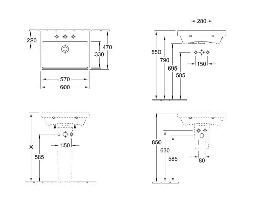 Приобрести Раковина 60x47 см Villeroy & Boch Avento 415860R1 в магазине сантехники Santeh-Crystal.ru