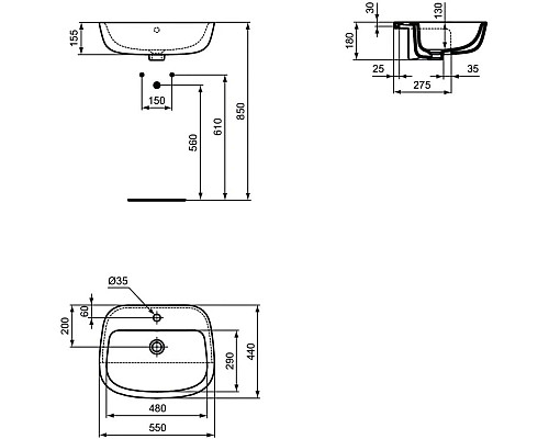 Приобрести Раковина 55х44 см Ideal Standard Esedra T290501 в магазине сантехники Santeh-Crystal.ru