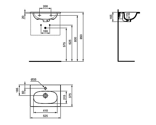 Приобрести Раковина 52,5х37,5 см Ideal Standard Tesi Vanity T351101 в магазине сантехники Santeh-Crystal.ru