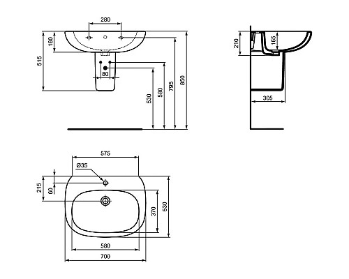 Купить Раковина 70х53 см Ideal Standard Tesi T351201 в магазине сантехники Santeh-Crystal.ru