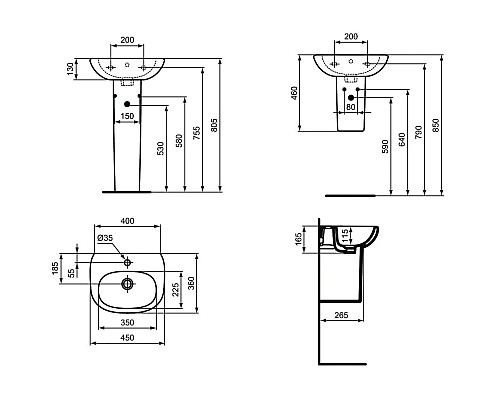 Купить Раковина 45х36 см Ideal Standard Tesi T009501 в магазине сантехники Santeh-Crystal.ru