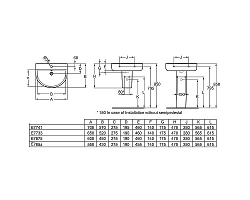 Заказать Раковина 65х46 см Ideal Standard Connect Arc E773301 в магазине сантехники Santeh-Crystal.ru