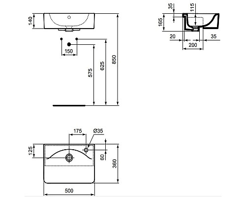 Заказать Раковина 50х36 см Ideal Standard Connect Cube E779501 в магазине сантехники Santeh-Crystal.ru