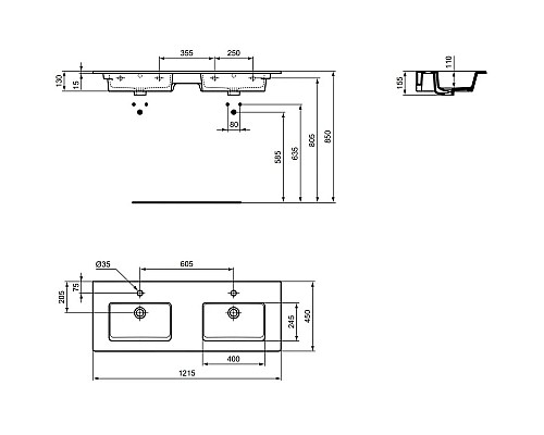 Купить Раковина 121,5х45,5 см Ideal Standard Tempo Vanity E053401 в магазине сантехники Santeh-Crystal.ru