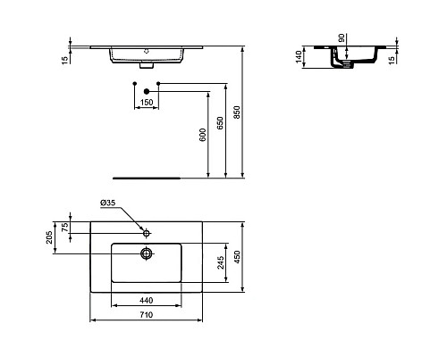 Купить Раковина 71х45 см Ideal Standard Tempo Vanity E053501 в магазине сантехники Santeh-Crystal.ru