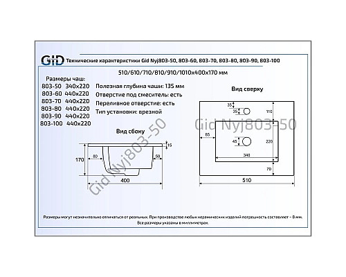 Заказать Раковина 101х40 см GID Simple N NYJ803-100 в магазине сантехники Santeh-Crystal.ru