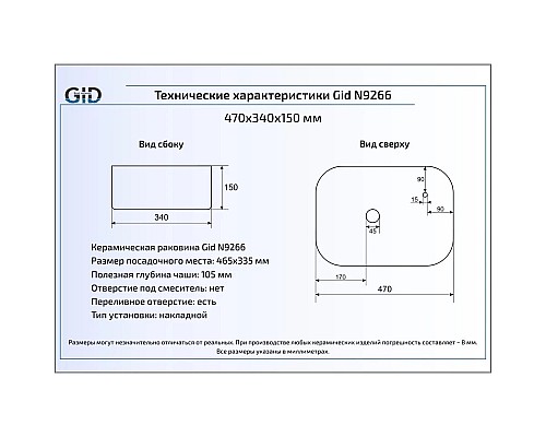 Купить Раковина 47х34 см GID Simple N N9266 в магазине сантехники Santeh-Crystal.ru