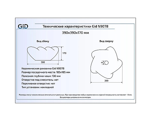 Купить Раковина 39х39 см GID Simple N N9078 в магазине сантехники Santeh-Crystal.ru