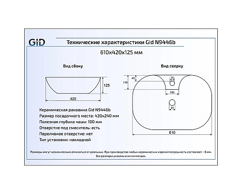 Приобрести Раковина 61х42 см GID Simple N N9446b в магазине сантехники Santeh-Crystal.ru