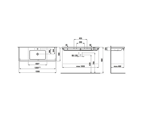 Купить Раковина 130x48 см Laufen Living Square 8.1643.5.000.104.1 в магазине сантехники Santeh-Crystal.ru