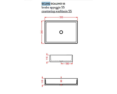 Купить Раковина 55x38 см Artceram Scalino SCL002 16 00 blu zaffiro в магазине сантехники Santeh-Crystal.ru