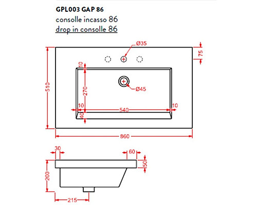 Купить Раковина 86x51 см Artceram Gap GPL003 01 00 bix1 в магазине сантехники Santeh-Crystal.ru