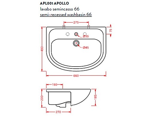 Приобрести Раковина 66x49 см Artceram Apollo APL001 01 00 bix1 в магазине сантехники Santeh-Crystal.ru