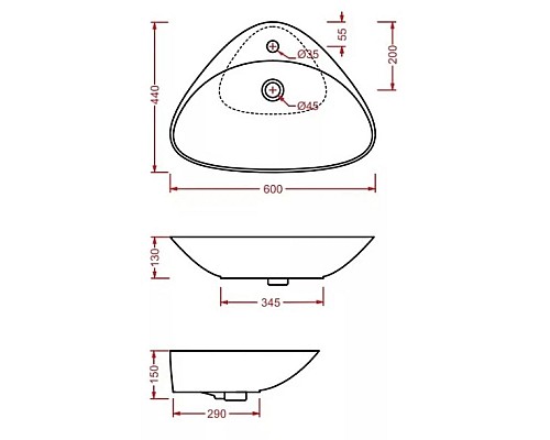 Приобрести Раковина 60x44 см Artceram Plettro PTL001 01 00 bi в магазине сантехники Santeh-Crystal.ru