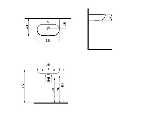 Купить Раковина 55х42 см Bien Vokha MDLS05501FD1B7000K в магазине сантехники Santeh-Crystal.ru