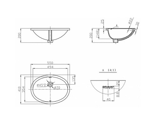 Заказать Раковина 55х41 см Bravat C22102W-ENG в магазине сантехники Santeh-Crystal.ru