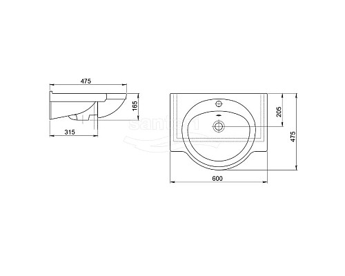 Купить Раковина 60х47,5 см Santeri Saturn 1.3121.1.S00.11B.0 в магазине сантехники Santeh-Crystal.ru