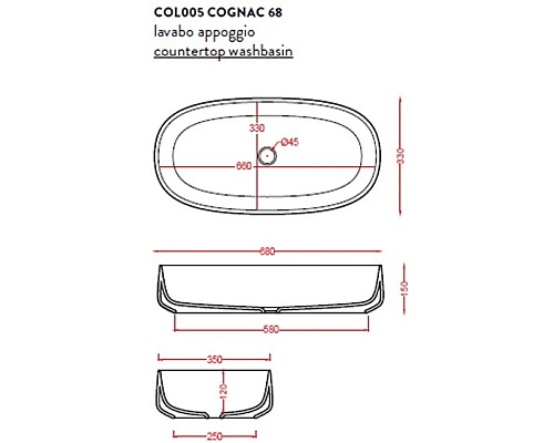 Приобрести Раковина 68x35 см Artceram Cognac COL005 19 00 ombra bruciata в магазине сантехники Santeh-Crystal.ru