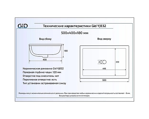 Заказать Раковина 50х40 см GID Simple N YJ832 в магазине сантехники Santeh-Crystal.ru