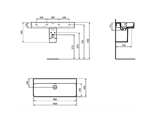 Заказать Раковина 100х43 см Ideal Standard Strada II T364001 в магазине сантехники Santeh-Crystal.ru