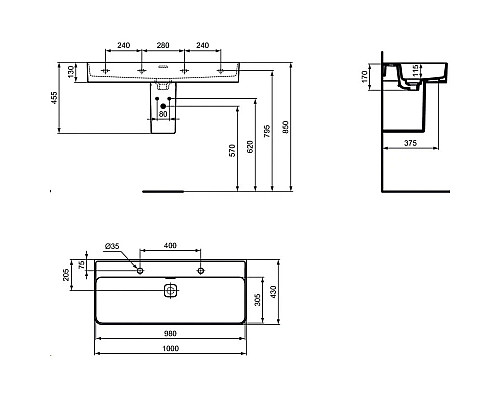 Приобрести Раковина 100х43 см Ideal Standard Strada II T372401 в магазине сантехники Santeh-Crystal.ru