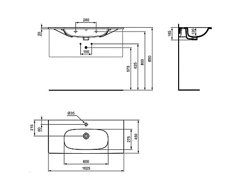 Купить Раковина 100х45 см Ideal Standard Tesi T3508V1 в магазине сантехники Santeh-Crystal.ru