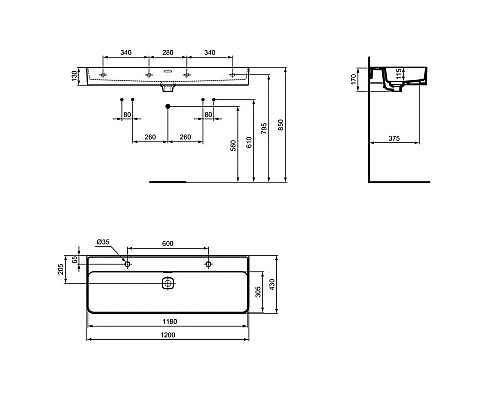 Заказать Раковина 120х43 см Ideal Standard Strada II T359501 в магазине сантехники Santeh-Crystal.ru