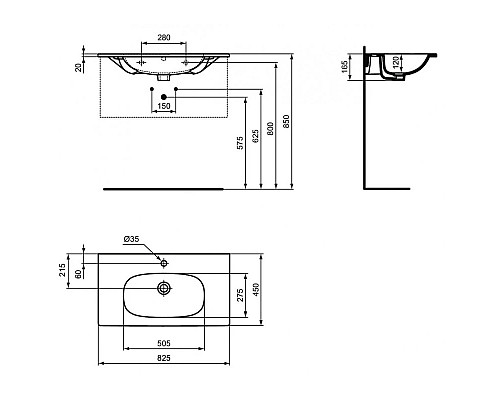 Приобрести Раковина 82,5х45 см Ideal Standard Tesi T3509V1 в магазине сантехники Santeh-Crystal.ru