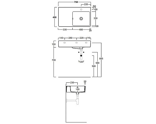 Купить Раковина 75x45 см Simas Lavabi darredo QU75Dx1 bi в магазине сантехники Santeh-Crystal.ru