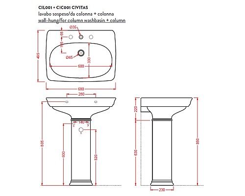 Приобрести Раковина 68x49,5 см Artceram Civitas CIL001 01 00 x1 в магазине сантехники Santeh-Crystal.ru