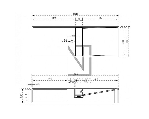 Купить Раковина 120х42 см NT Bagno Cagliari Right NT501 в магазине сантехники Santeh-Crystal.ru