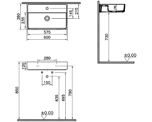 Купить Раковина 60х38 см VitrA ArchiPlan 7401B003-0001 в магазине сантехники Santeh-Crystal.ru