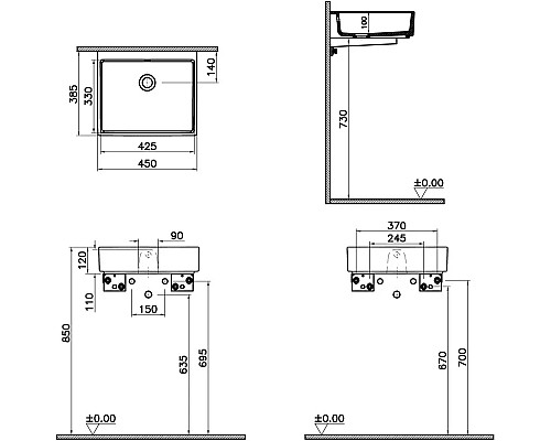 Заказать Раковина 45х38,5 см VitrA ArchiPlan 7403B003-0012 в магазине сантехники Santeh-Crystal.ru