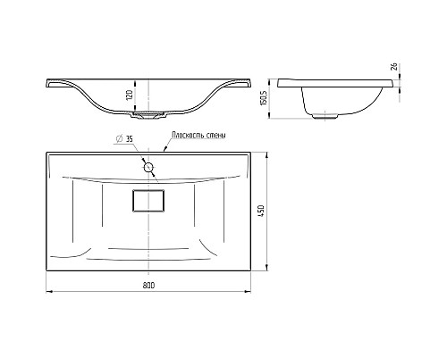 Раковина 80x45 см Vincea VCB-3M800B