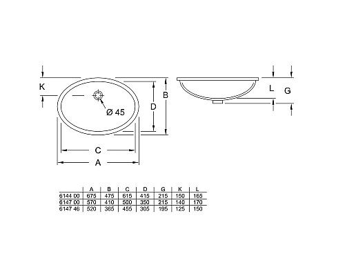 Заказать Раковина 57х41 см Villeroy & Boch Evana 614700R1 в магазине сантехники Santeh-Crystal.ru