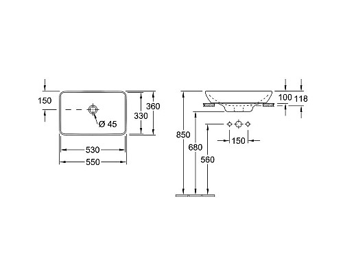 Купить Раковина 55х36 см Villeroy & Boch Venticello 411355R1 в магазине сантехники Santeh-Crystal.ru